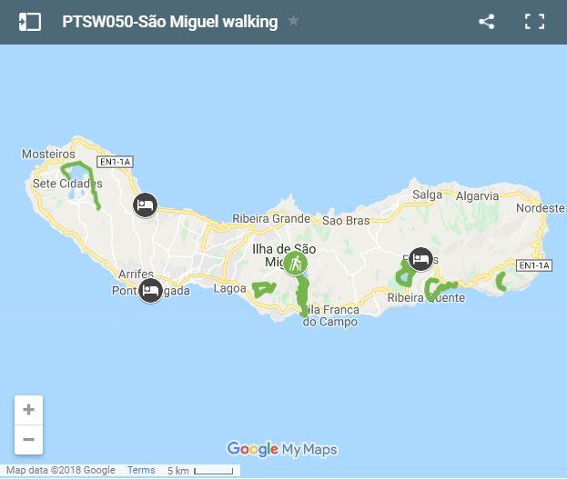 Map walking routes Sao Miguel Azores