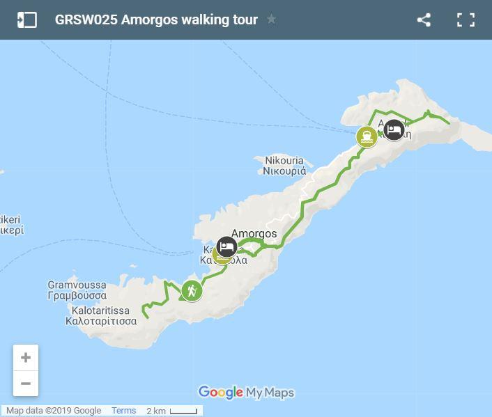 Map walking routes in Amorgos Island