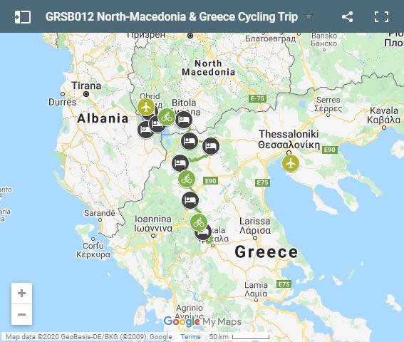 Map cycling routes north Macedonia
