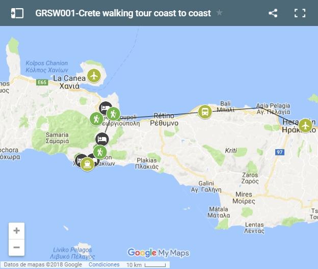 Walking routes in Creta map
