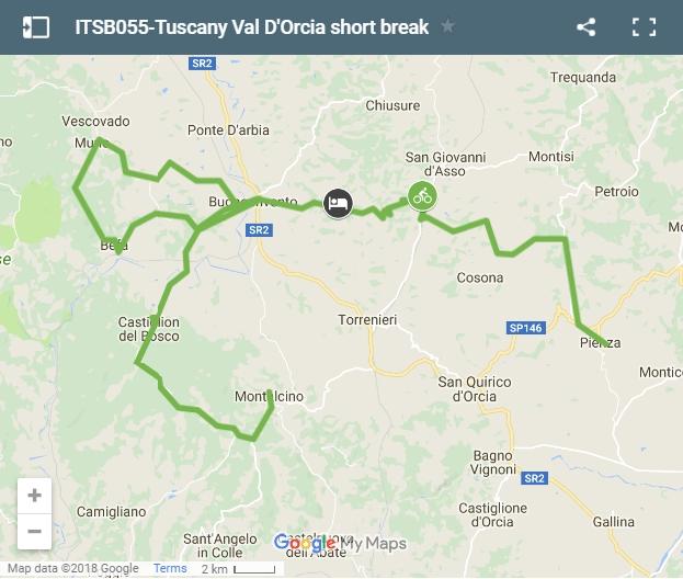 Map Val D'Orcia cycling routes