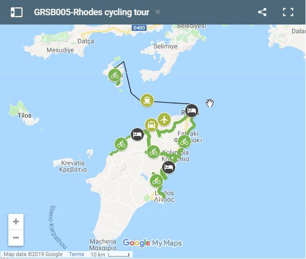 Map cycling routes in Rhodes