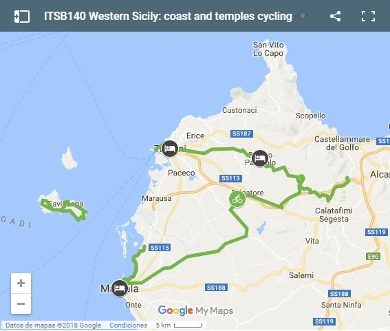  ITSB140 Western Sicily: coast and temples cycling map