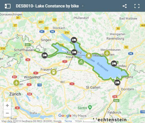 Map cycling route around Lake Constance