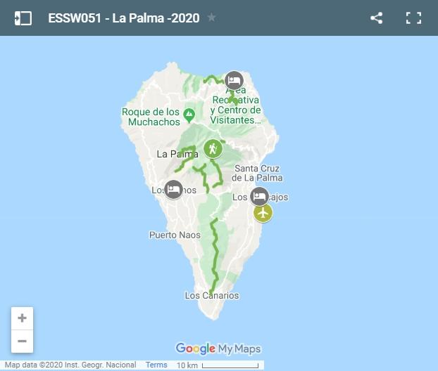 Map walking routes in La Palma island