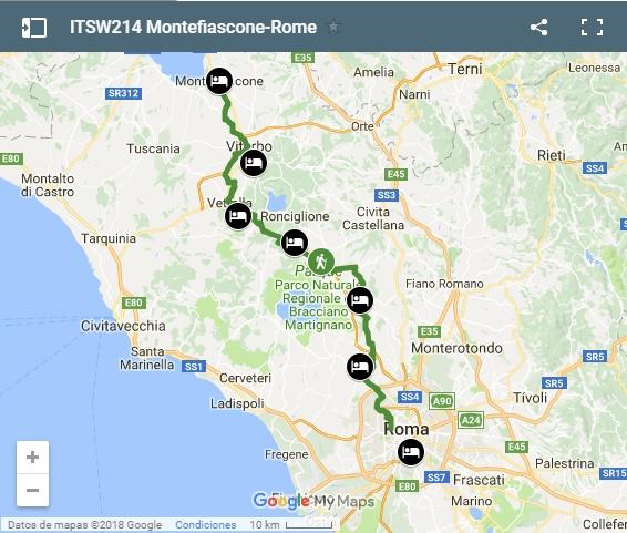 Map walking from Montefiascone to Rome 