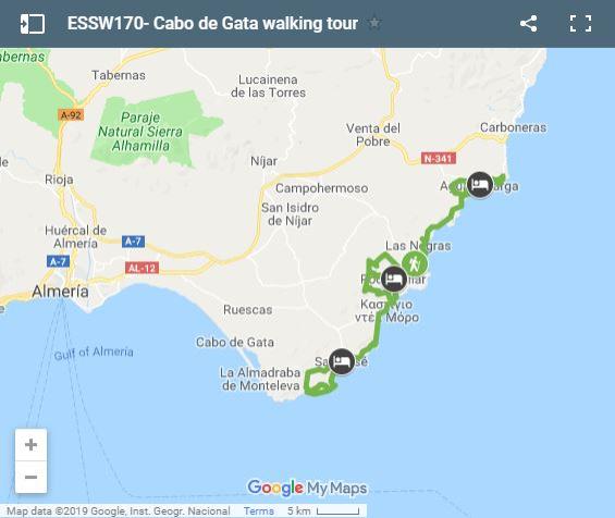 Map walking routes in Cabo de Gato