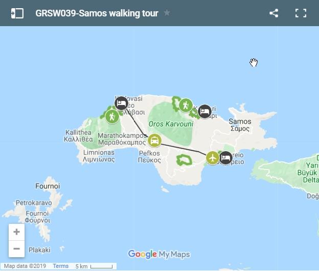 Map walking routes in Samos