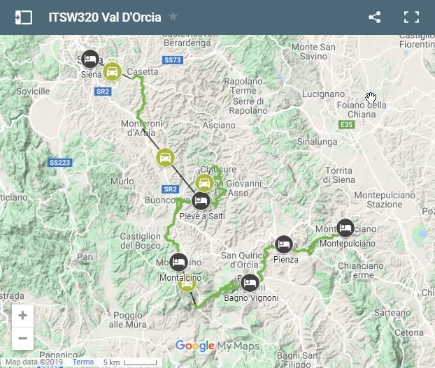 Map walking routes Val D'orcia