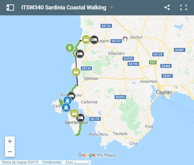 Map walking routes in Sardinia