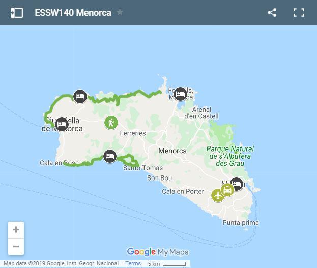 Map walking routes in Menorca