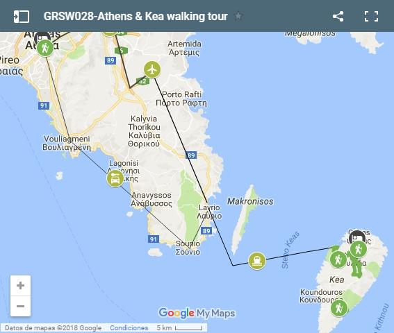 Athens and kea walking map
